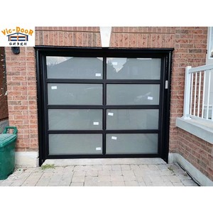 Porte de Garage Intelligente Double Voiture Moderne 16x7ft Nouveau Verre en Alliage d'Aluminium en Fibre de Verre avec Miroir de Style Ouvert Roulant - Product Image 1