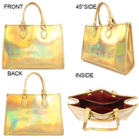 Sac fourre-tout pour femme en or métallisé brillant, holographique et irisé, grande capacité, prêt à être expédié depuis l'entrepôt américain