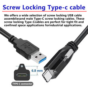 Cable USB 3.1 C de 10 Gbps para Montaje en Panel con Blindaje Trenzado, Tipo A Macho a USB Tipo C 3.0 con Bloqueo de Tornillo para Cámara Industrial - Product Image 2