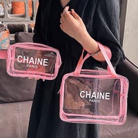 Offre Spéciale grand sac de rangement de maquillage clair transparent rose PVC lavable Kits de voyage pochette à fermeture éclair sac cosmétique