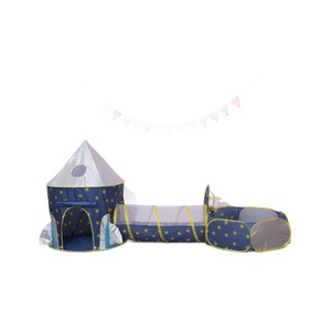 Tente pour enfants 3-en-1 : maison de jeu, tunnel rampant, piscine à balles, ensemble capsule spatiale bleue pour jeux d'intérieur - Product Image 5