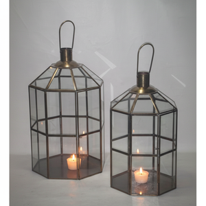 Traditional Hexagon Metal <b>Lantern</b> <b>Candle</b> Holder with Glass Panels Heat Resistant Home Decoration - Product Image 1
