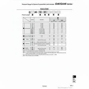 มาตรวัดความดัน G46-2-01-C แบบแมนนวลบริการเติมเต็มตัวแปร SMC - Product Image 1