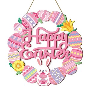Easter Wooden Egg Wreath Round Front Door Hanger Craft Decoration Indoor Home Office Farmhouse Easter Decor - Product Image 4