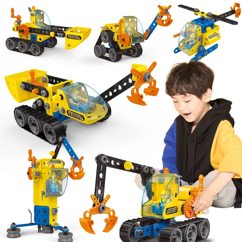 117PCS 8-in-1 City Construction Truck Inertia Model DIY Building Kit Excavator Children Hand On STEM Engineering Toys For Kids