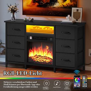 Meuble TV moderne SENYU avec cheminée, tiroirs de rangement et éclairage LED pour salon, compatible téléviseurs de 65 pouces et plus, à poser au sol - Product Image 5