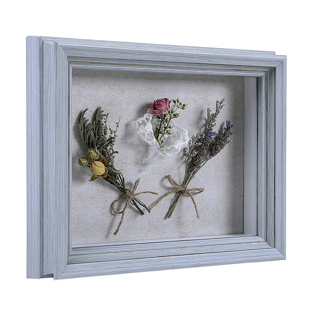 Wooden Shadow Box Frame with Linen Board for Display and Protect Memorabilia Photos Medals Pins Cards Wall Mounting Display Box