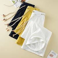 Pantalons décontractés pour femmes à taille haute élastique, avec cordon de serrage perlé et détails boutonnés, coupe large, personnalisables en usine
