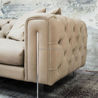 Canapé Chesterfield en cuir beige au design unique, ensemble de canapés 1 2 3 places avec pieds en acier inoxydable, mobilier moderne, canapé pour villa
