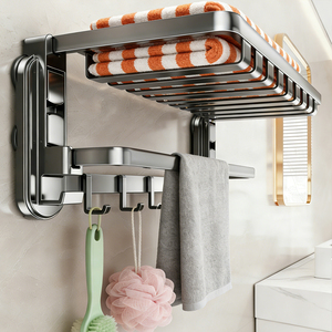 Porte-serviettes à ventouse avec panier, étagère <span class=keywords><strong>de</strong></span> <span class=keywords><strong>salle</strong></span> <span class=keywords><strong>de</strong></span> bain tout-en-un sans perçage, organisateur <span class=keywords><strong>de</strong></span> rangement <span class=keywords><strong>de</strong></span> douche pliable - Product Image 1