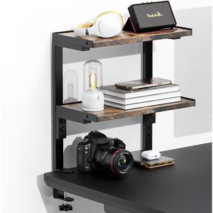 Double Layer <b>Desktop</b> Storage Rack Tiger Stripe Brown Tabletop Mount Office Organizer for Books and Miscellaneous Items - Product Image 1