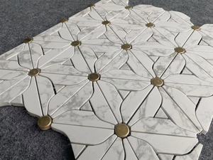 Jet d'eau fleur motif marbre <span class=keywords><strong>mosaïque</strong></span> laiton incrustation <span class=keywords><strong>carrelage</strong></span> <span class=keywords><strong>mosaïque</strong></span> pour <span class=keywords><strong>cuisine</strong></span> dosseret et salle de bain <span class=keywords><strong>carrelage</strong></span> mural - Product Image 4