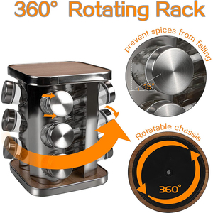 Runde <span class=keywords><strong>3</strong></span> Tier rotierende Bambus Gewürz Lager regal Regal Gewürz halter Rack Wand halterung Gewürz glas mit Holz regal halter - Product Image 5