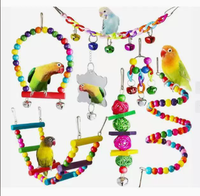 Jouet à mâcher pour perroquet, échelle et balançoire en bois massif avec perles à clochettes simples, ensemble de 6 jouets pour oiseaux