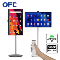 Televisor Inteligente Portátil Giratorio de 27 Pulgadas, LED HDTV, Tableta Todo en Uno con Android 15, Batería, Pantalla Digital Interactiva con Ruedas