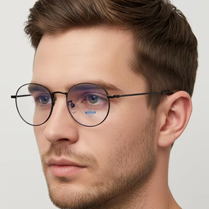 Kính mắt chống ánh sáng xanh khung titan bán buôn, kiểu dáng retro tròn, gọng đầy đủ, dành cho nam nữ - Product Image 1