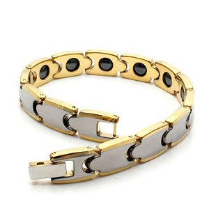 Bracelet de Thérapie Magnétique en Tungstène 2000gs Plaqué Or 18K Unisexe Bienfaits pour la Santé Personnalisé <span class=keywords><strong>Quantique</strong></span> Bio Gris/Noir - Product Image 2