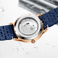 Montre mécanique automatique pour homme, style phase de lune, cadran blanc, boîtier en or rose, bracelet en acier