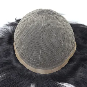 Đầy đủ ren toupee người đàn ông thoáng khí mao mạch prothesis tóc tự nhiên tóc con người thay thế hệ thống thẳng sóng tóc giả người đàn ông