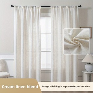 Voilage en lin mélangé coton et lin, couleur crème, à motif imprimé de style japonais, prêt à accrocher, 100x130cm pour <span class=keywords><strong>baie</strong></span> vitrée - Product Image 2