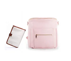 Baby Diaper Bag Backpack Wet Nappy Bag Mursery Organizer With Changing Pad Pink Leather