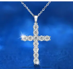 925 ожерелье из стерлингового серебра с крестом 0,1 карат муассанит бриллиантовый крест кулон ожерелья для женщин оптовая продажа ювелирных изделий