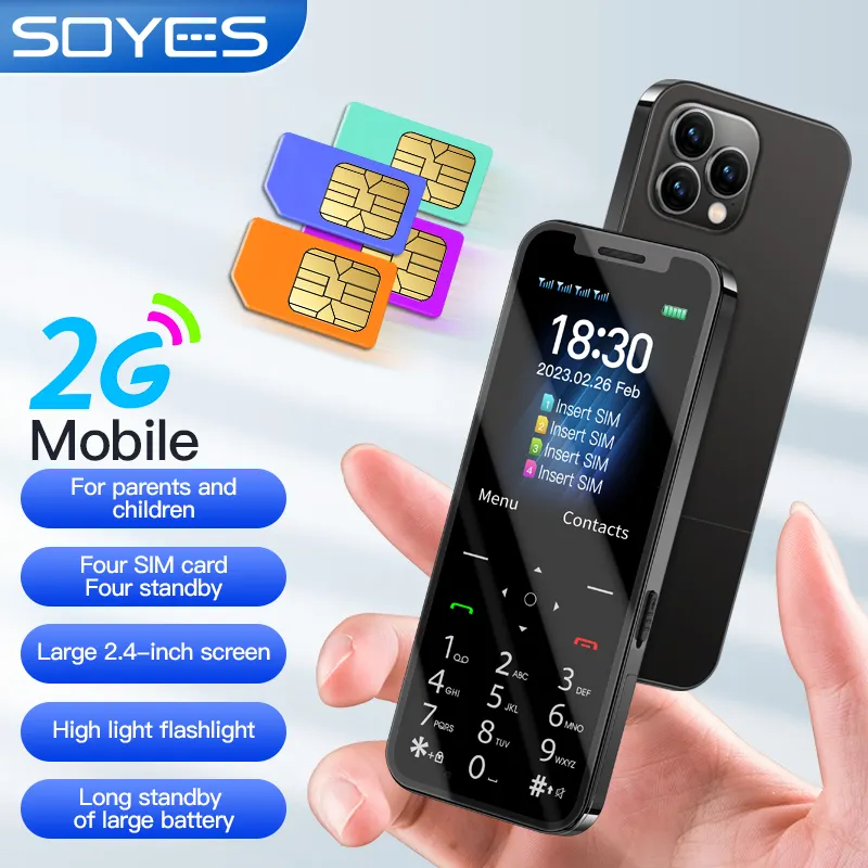 SOYES A6 4 SIM-Karte Standby gleichzeitig GSM 2G Mini-Handy 2,4 "Bildschirm 1200mAh mit MP3 FM Taschenlampe Handy