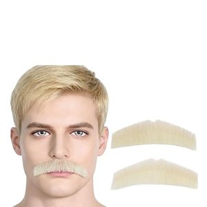 Barba e baffi finti realistici in capelli umani biondi per uomo, con pizzo invisibile annodato a mano, per cosplay e feste in maschera - Product Image 1