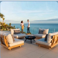 Ensemble de canapé et table basse en teck massif en forme de L, design nordique, pour jardin, cour, hôtel, villa, utilisation en plein air, personnalisable