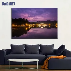 Modern Hotel Decor Hanging Canvas Artwork Lake Night Scenery Large Size Wall Painting Canvas Print