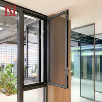 Ventanas abatibles de aluminio con rotura térmica de tamaño personalizado, modernas, ahorradoras de energía para villas de lujo, residencias costeras, hoteles, persianas