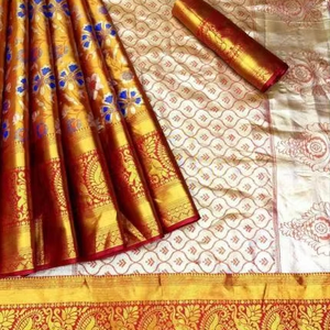 Sari de Seda Kanjivaram Pattu Reversible de Diseño Casual para Mujer - Todas las Temporadas, Corte Regular, en Existencia, Venta al por Mayor - Product Image 1