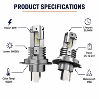 Ampoules de phare LED H4 à double faisceau 6300K, lumière blanche diurne, kit de mise à niveau de lumière blanche brillante, taille mini 1:1 pour l'éclairage automobile