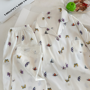 Set Pigiama <span class=keywords><strong>Estivo</strong></span> da Donna Minimalista e Sofisticato con Stampa, Comodo e Casual, Maniche Lunghe e Pantaloni Lunghi - Product Image 3