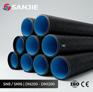 Tuyau en PEHD ondulé à double paroi SN8 SN16 150mm 200mm pour drainage des eaux usées municipales, certifié ISO9001 CE - Product Image 1