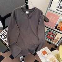 T-shirt blanc à manches longues pour homme avec petit col en V - Coupe ample, couche intérieure pour le printemps et l'automne, haut en velours allemand double face