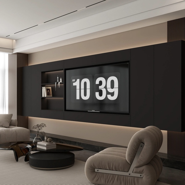 Modern Luxury Floating TV Stand with LED Light and Storage Wood Material Living Room Furniture for Home