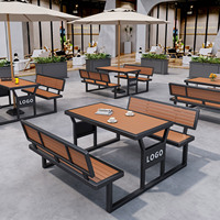 Outdoor All-in-One Wasserdichtes Sonnenfestes Korrosionsbeständiges Klappbares Tisch-Stuhl-Set Modernes Holz Integriertes Essgruppen-Set