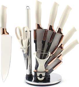 Wholesale New Design Professional 9pcs Stainless Steel Kitchen Cooking <b>Knives</b> Chef <b>Block</b> <b>Knife</b> Sets with Acrylic Stand - Product Image 1