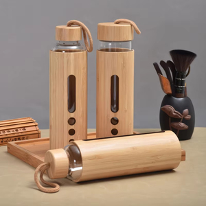 Eco Friendly Custom Bottle Water Glass High Borosilicate Glass Bottle Water Bamboo Water Bottle Glasses With Wooden Lid - Product Image 4