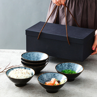 Vente en gros de bol à riz en céramique émaillée réactive de style japonais de 5 pouces coffret cadeau créatif ensemble de bols restaurant ménage bol en porcelaine