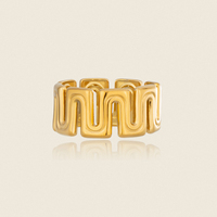 X&L Minimalistischer breiter geometrischer Wellen-Offenring, 18K vergoldeter Edelstahl, anlaufbeständig, stapelbar, Alltagsschmuck für Damen