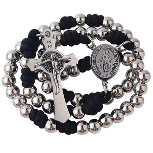 Cuentas de Rosario antideslustre de acero inoxidable religioso, artículos religiosos católicos, productos, collar con colgante de Cruz para hombres - Product Image 1
