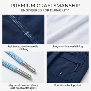 <span class=keywords><strong>Shorts</strong></span> de Baño para Hombre, Diseño Personalizado y Logotipo, Tela Ecológica, Casual, Azul Medio con Rayas Blancas, Secado Rápido, con Bolsillos, Venta al Por Mayor - Product Image 5