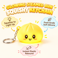 Porte-clés Squishy Fidget Lumineux en Silicone, 5 cm, en forme de Boulette de Dessin Animé (Bao Food), avec Clochette, Jouet Anti-stress pour Enfants et Adultes