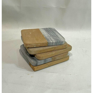 Posavasos cuadrados creativos de madera y mármol para té, café y bebidas, juego de posavasos de mármol y madera para bar, hogar, precio al por mayor. - Product Image 4