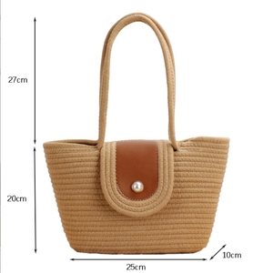 Bolso de Paja Tejida con Cierre de Cremallera, Diseño a Rayas, Bolso de Mano Casual para Mujer, Estilo Natural Ligero, Uso Diario, Gran Capacidad - Product Image 4