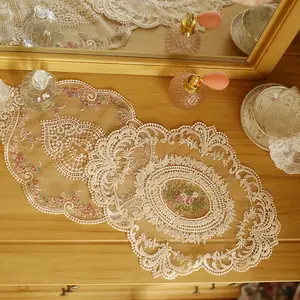 Custom White Beige Lace Embroidery Table Place Mat Round Pad Cloth Placemat Cup Mug Cookware Coaster Napkin Doily Kitchen