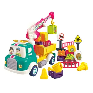儿童玩具烟雾水果运输车带喷雾声光积木益智玩具