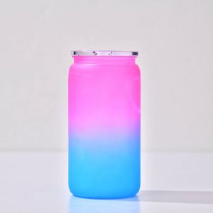 Gobelets en plastique colorés en forme de canette de 16 oz, recyclables, avec couvercle en PP et paille, pour emballage UV DTF, expédiés depuis l'entrepôt américain - Product Image 1